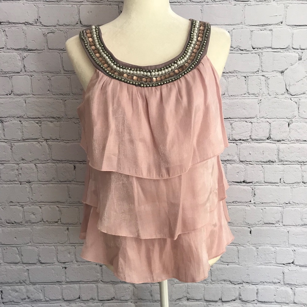Pink Rose layered embellished tank top